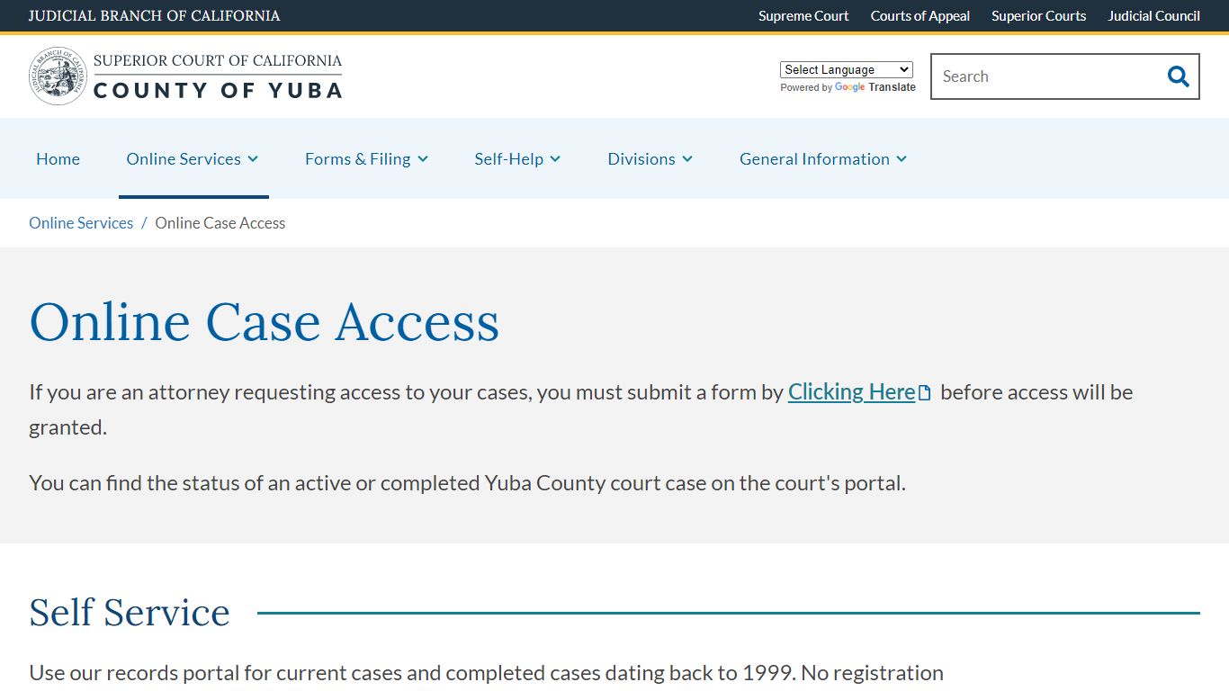 Online Case Access | Superior Court of California | County of Yuba